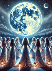 woman holding hands in circle looking at moon